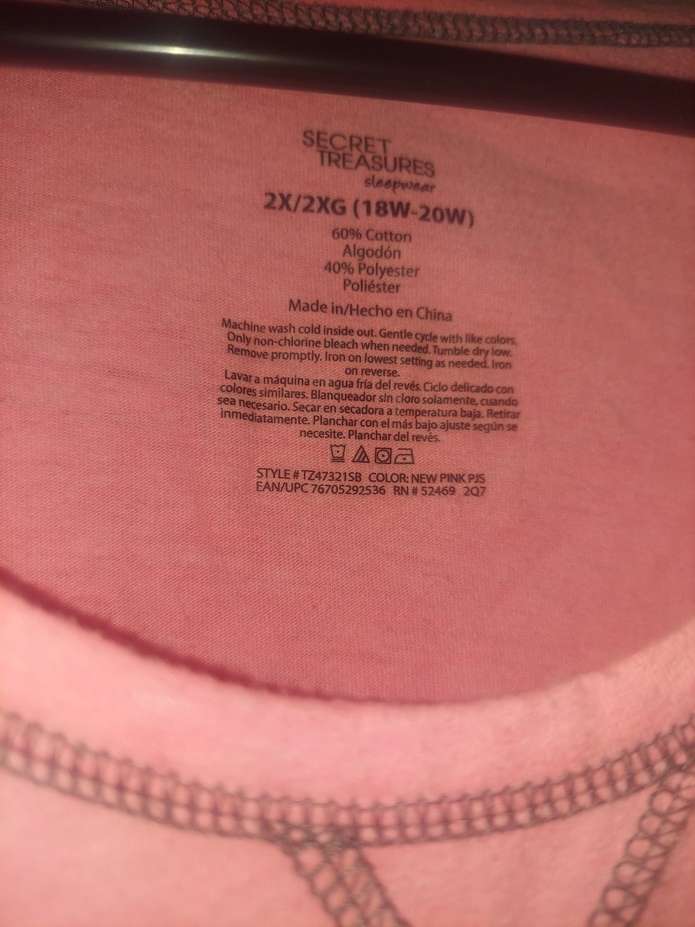 Secret Treasures Pink Long Sleeve Sleep Top - Picture 3 of 3